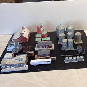 Miniature Farm Model Set with Red and Gray Buildings